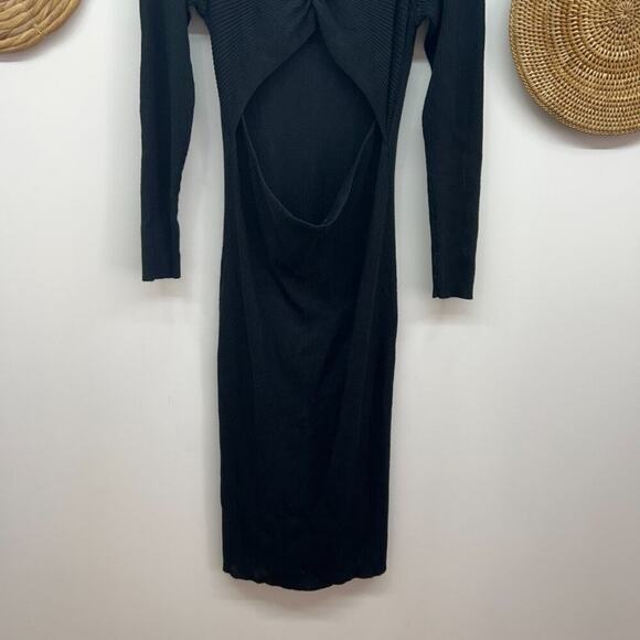 NEW Abercrombie Black Long Sleeve Cut Out Ribbed Knit Midi Sweater Dress XL - Picture 5 of 7